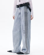 Simple and versatile striped denim trousers