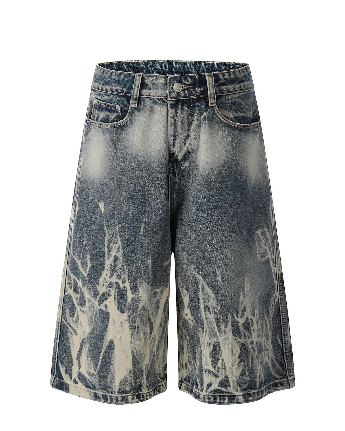 Distressed washed denim shorts