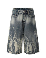 Distressed washed denim shorts