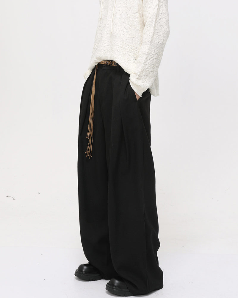 Retro solid color casual wide-leg pants
