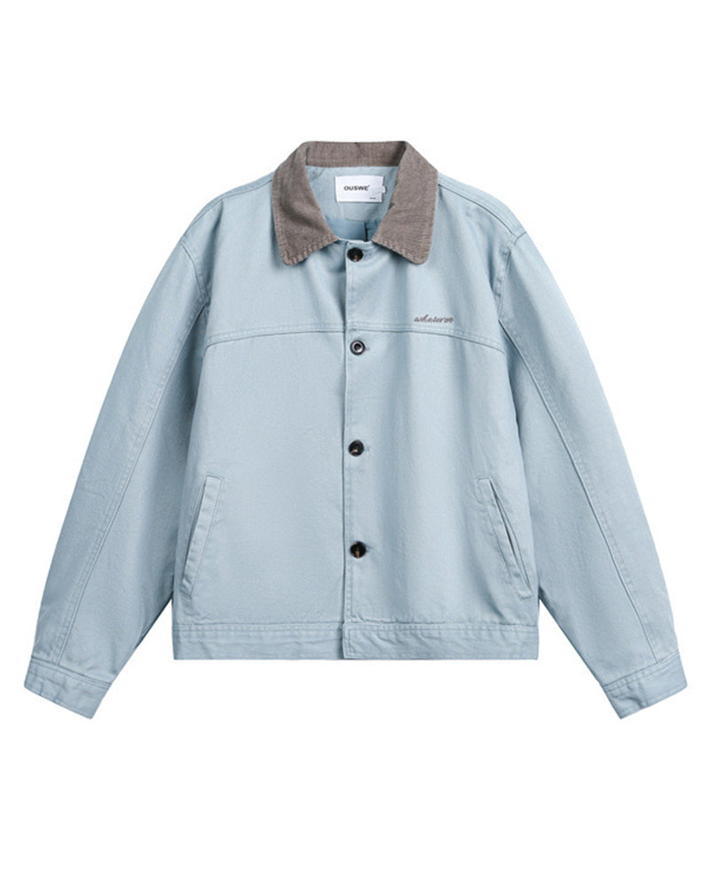 カジュアルなダメージ加工のカラーブロックジャケット