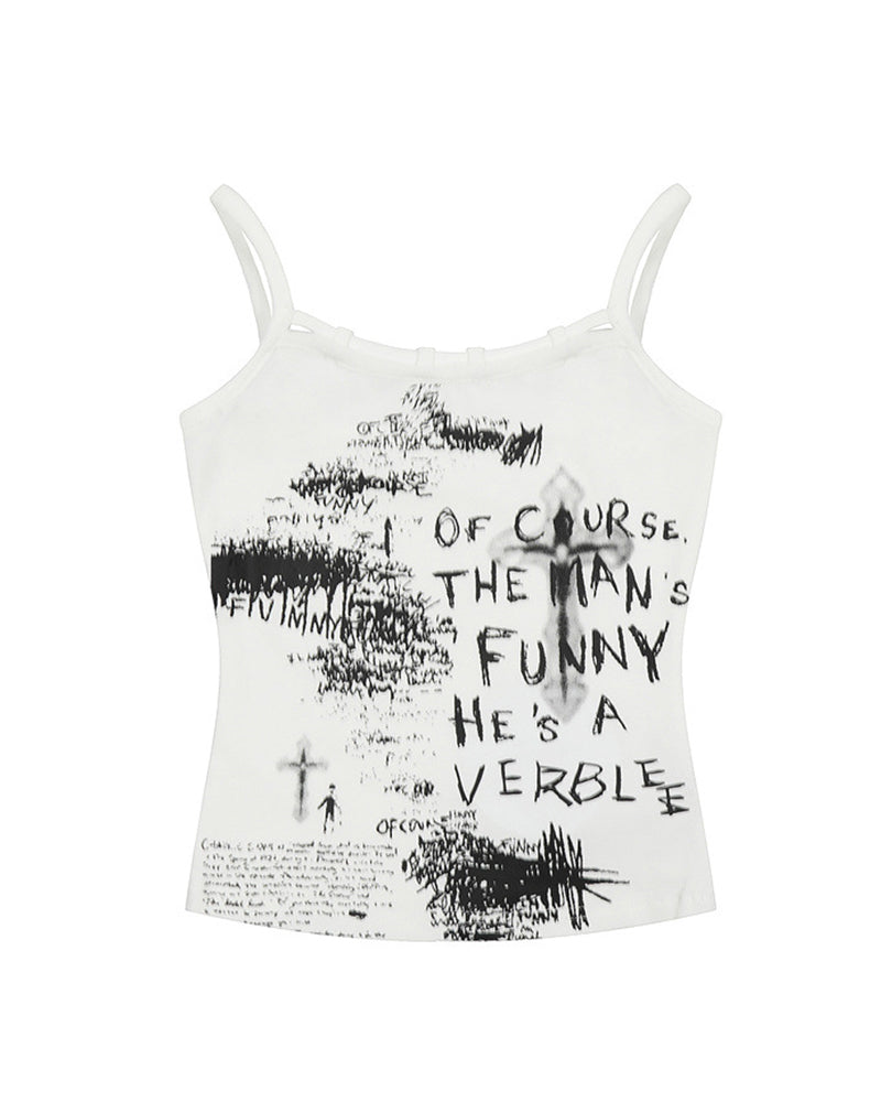 레터 프린트 슬림핏 서스펜더