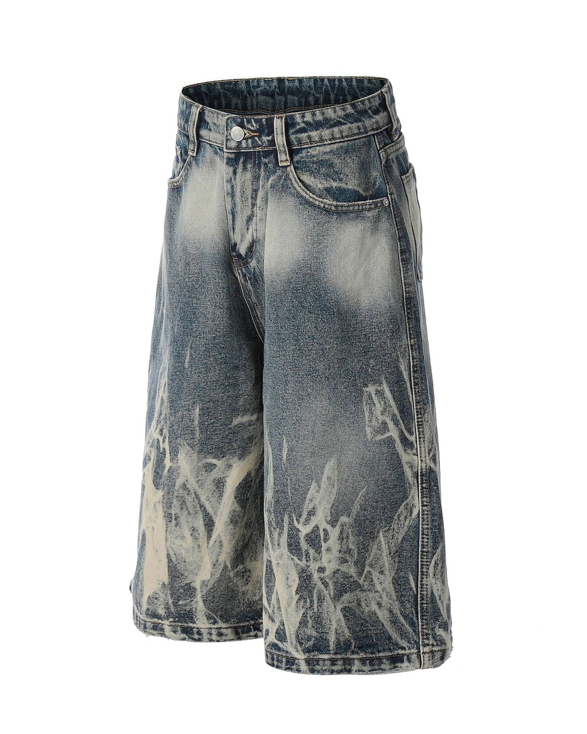 Distressed washed denim shorts