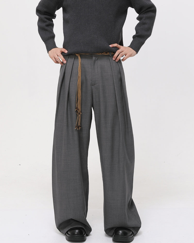 Retro solid color casual wide-leg pants