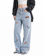 Fun embroidered denim trousers