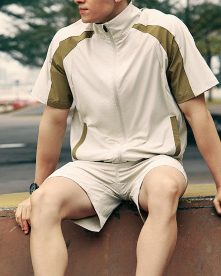 Stand collar colorblock short sleeve jacket