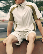 Stand collar colorblock short sleeve jacket