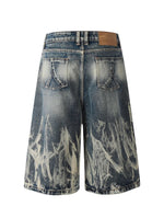 Distressed washed denim shorts
