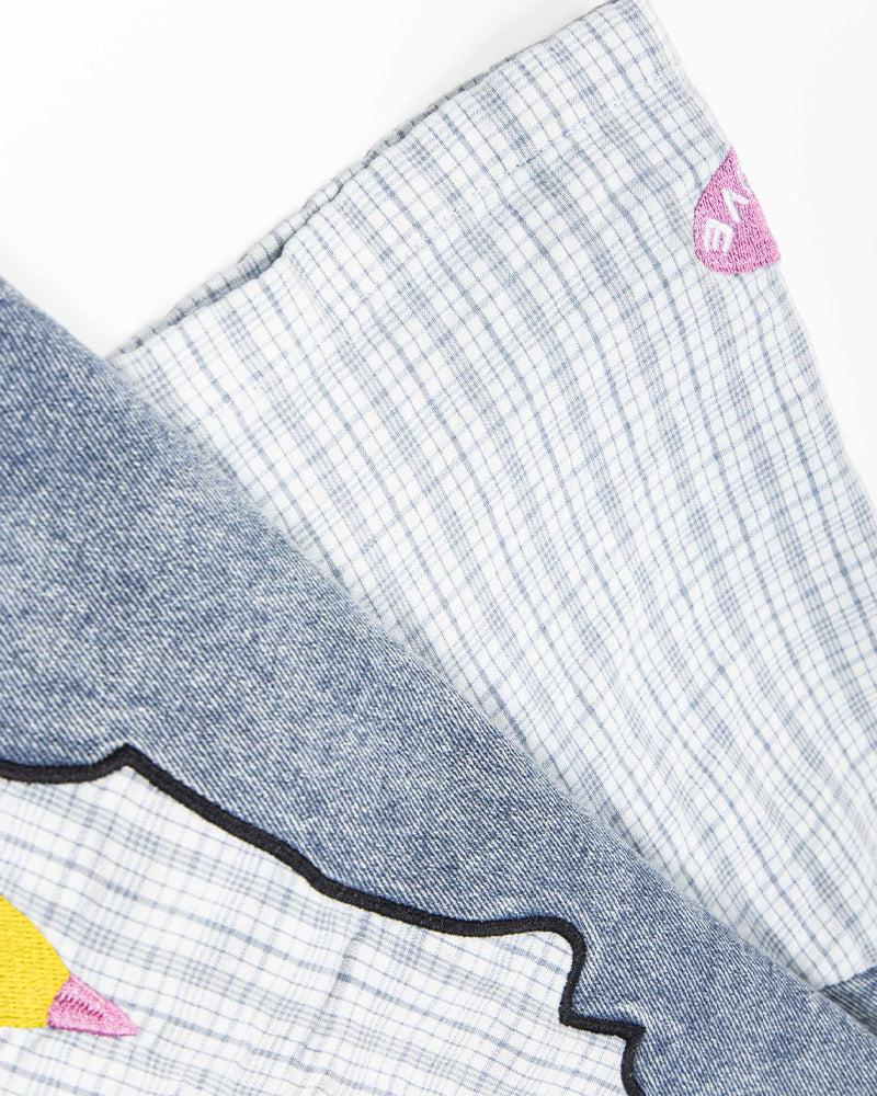 カラーブロックデニム半袖シャツ