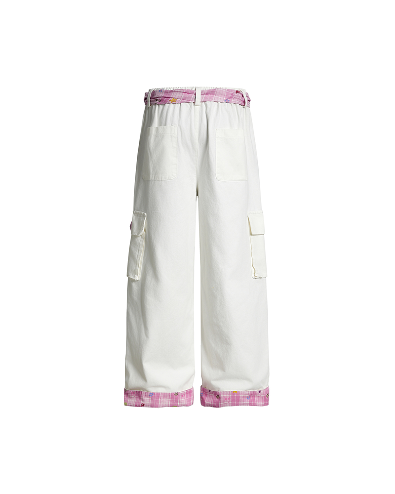 カジュアルな花柄ワイドレッグパンツ