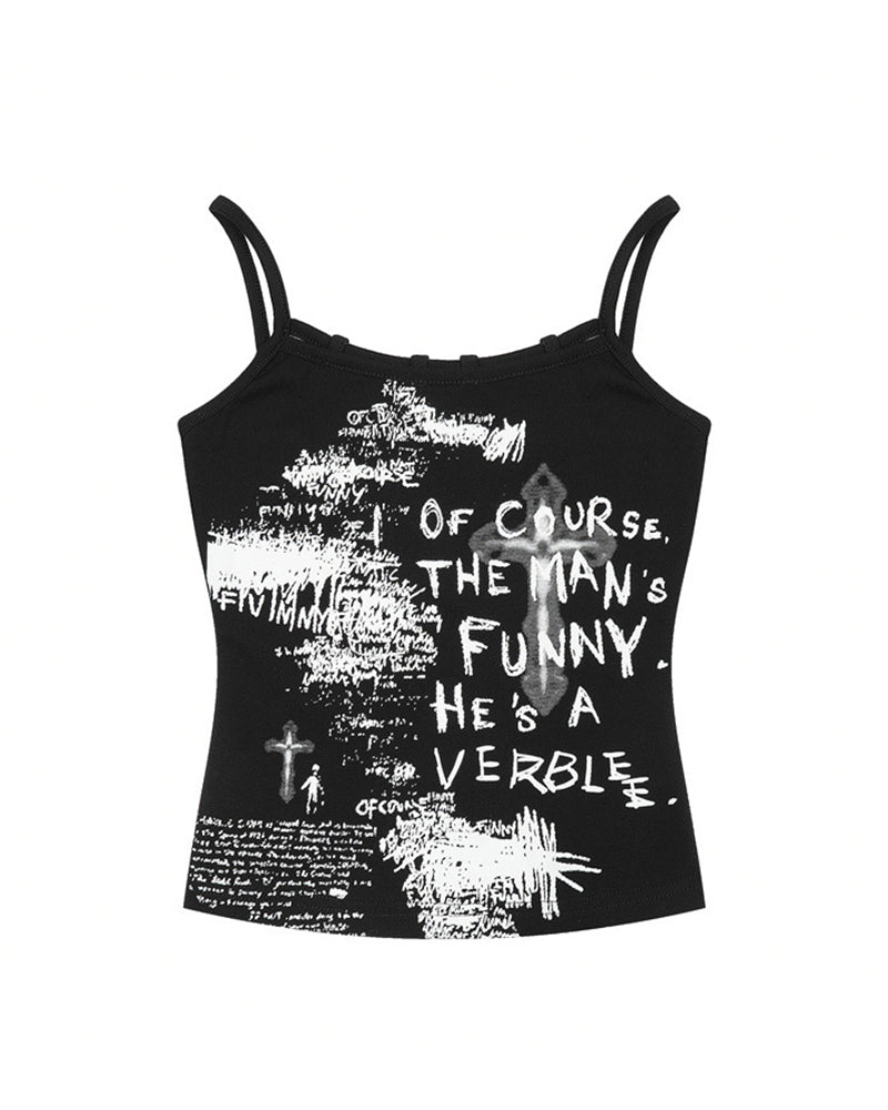 레터 프린트 슬림핏 서스펜더