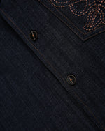 Embroidered Short-Sleeve Denim Shirt