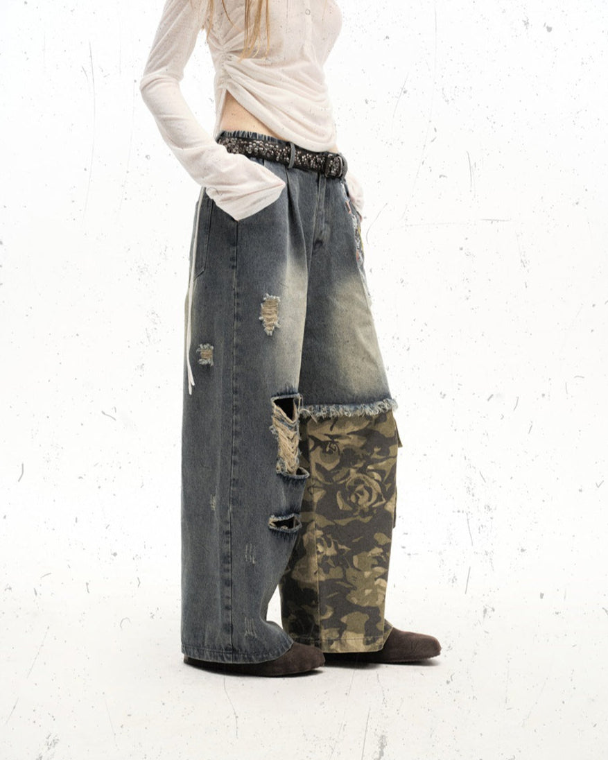 Camouflage patchwork jeans