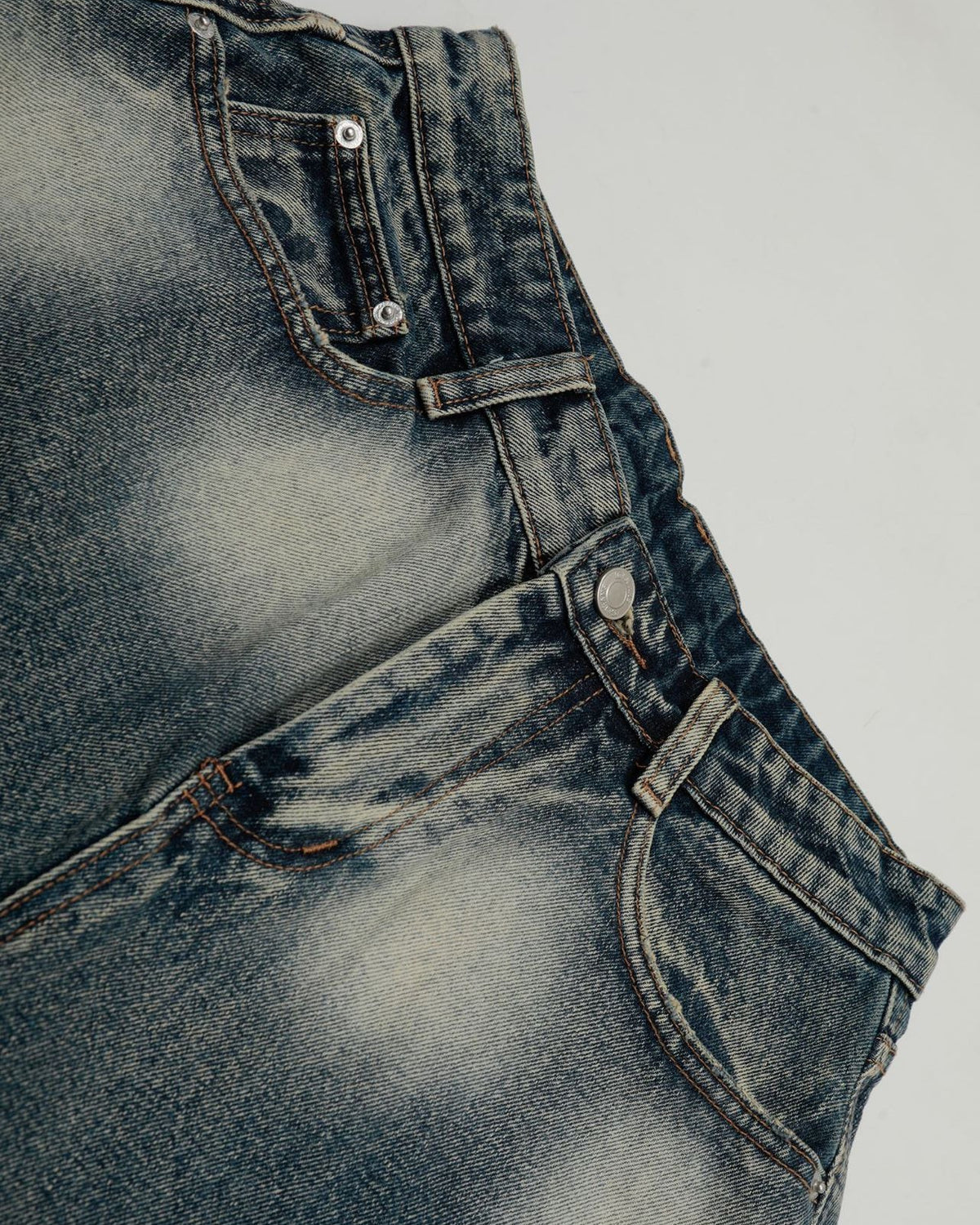 Distressed washed denim shorts