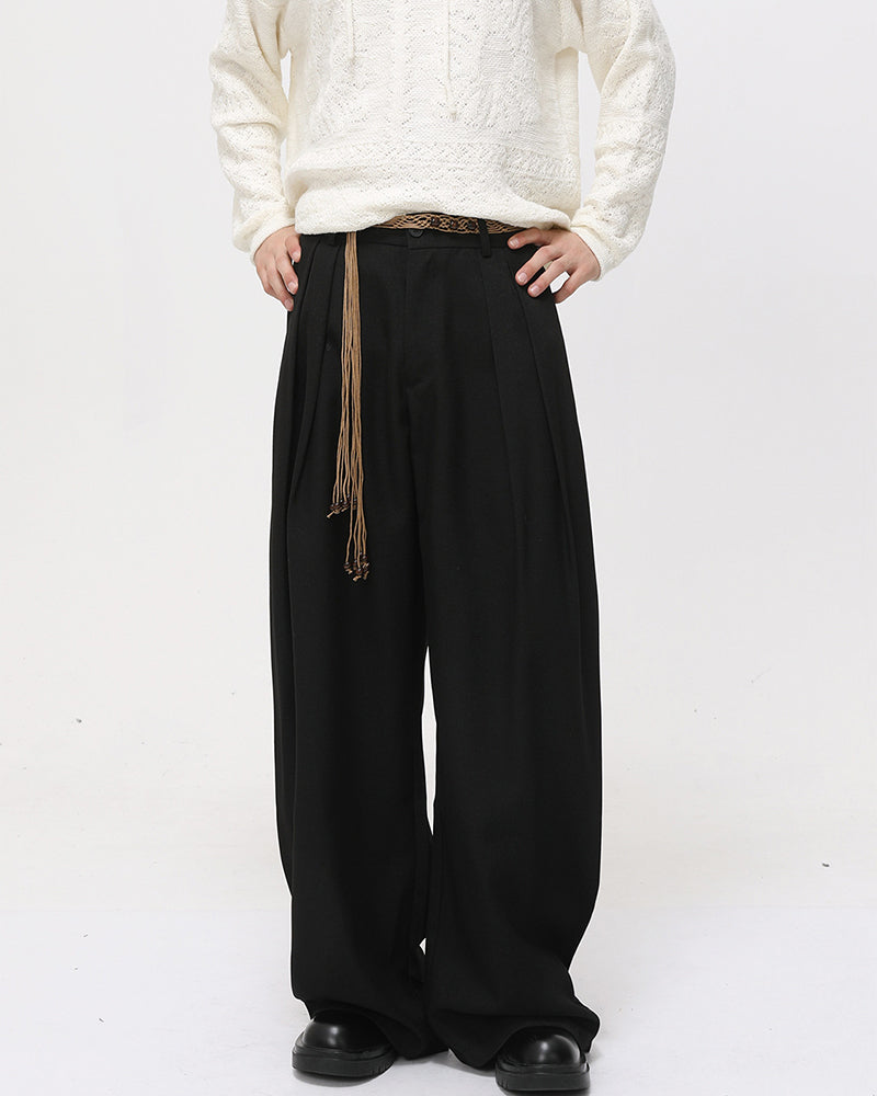 Retro solid color casual wide-leg pants
