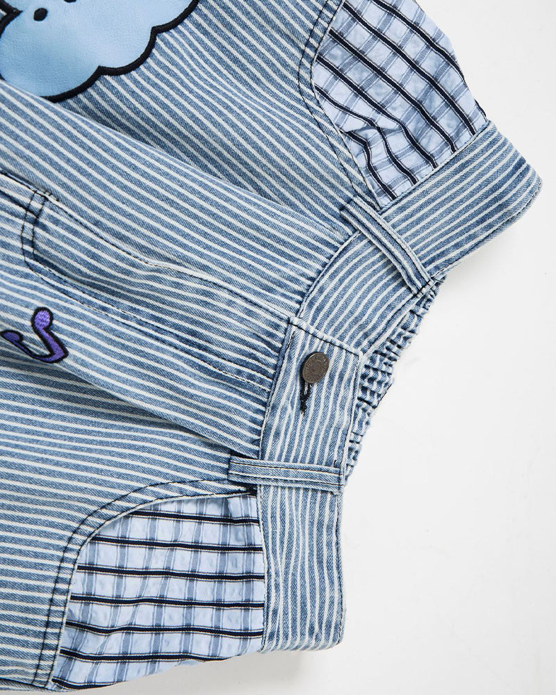 Cartoon Embroidered Cropped Casual Shorts