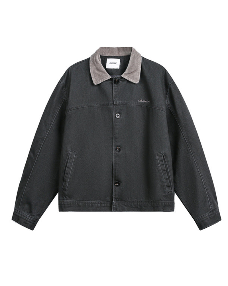 カジュアルなダメージ加工のカラーブロックジャケット