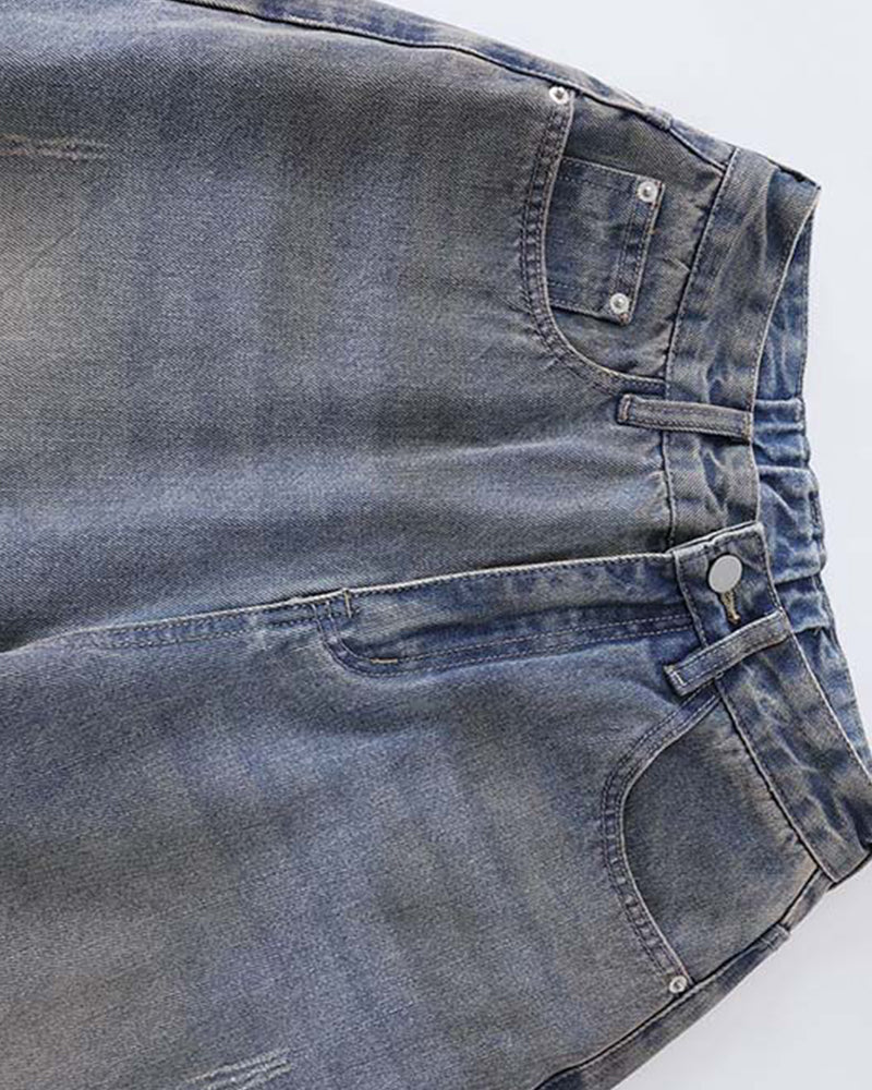 インクジェットウォッシュ加工のダメージジーンズ