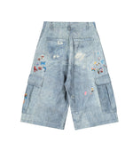 귀여운 디스트레스드 프린트 반바지