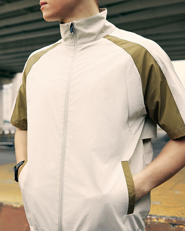 Stand collar colorblock short sleeve jacket