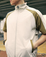 Stand collar colorblock short sleeve jacket