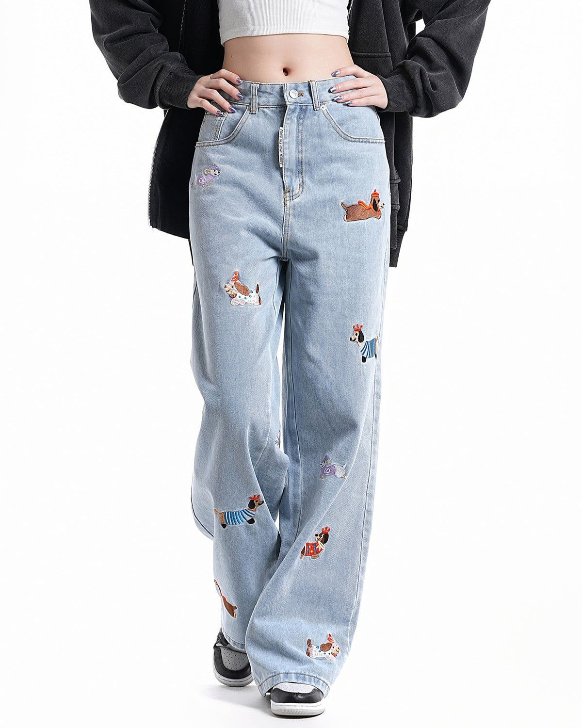 Fun embroidered denim trousers