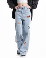Fun embroidered denim trousers