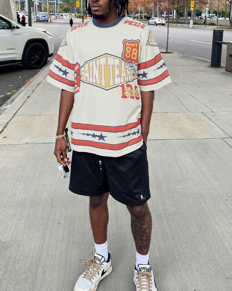 コントラストカラーのステッチ半袖