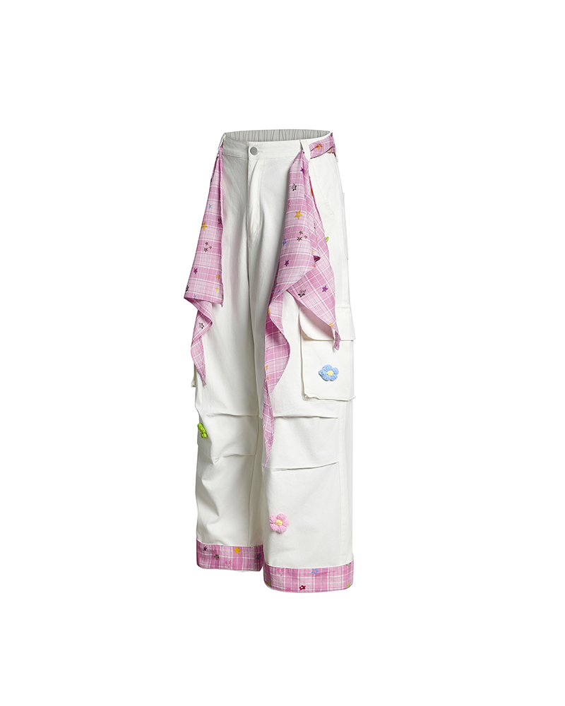 カジュアルな花柄ワイドレッグパンツ