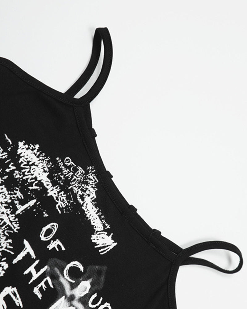 레터 프린트 슬림핏 서스펜더