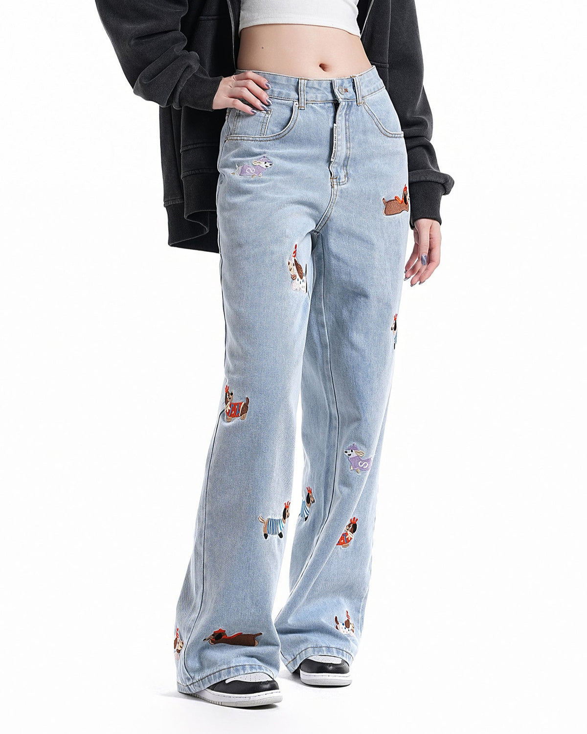 Fun embroidered denim trousers