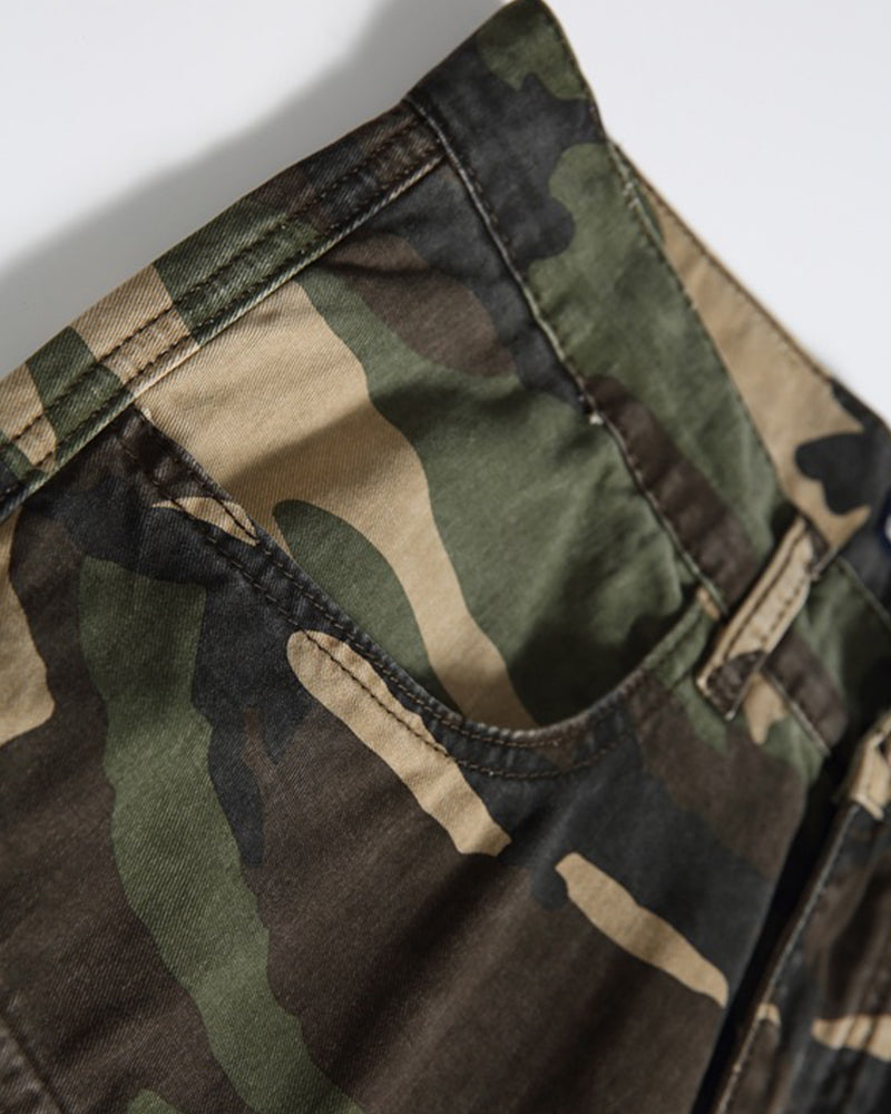 Washed ripped camouflage overalls