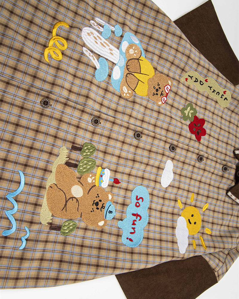 コントラストカラーパネル半袖シャツ