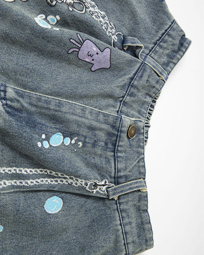 워시드 디스트레스드 크롭 데님 반바지