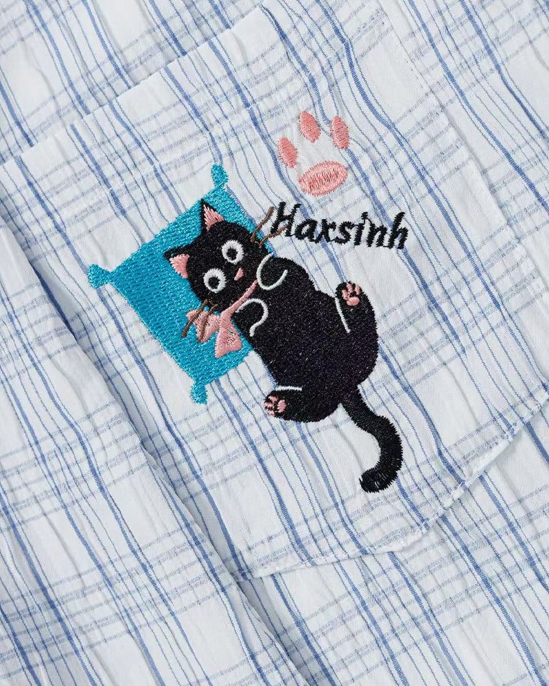 Plaid Short-Sleeve Hooded Shirt