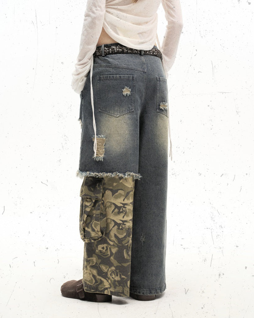 Camouflage patchwork jeans
