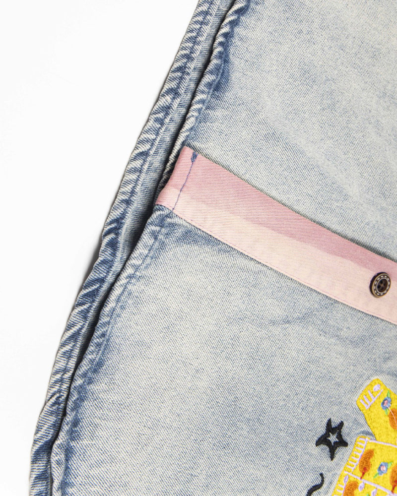 刺繍コントラスト半袖シャツ