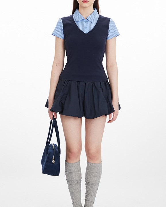 Fake two-piece short sleeves