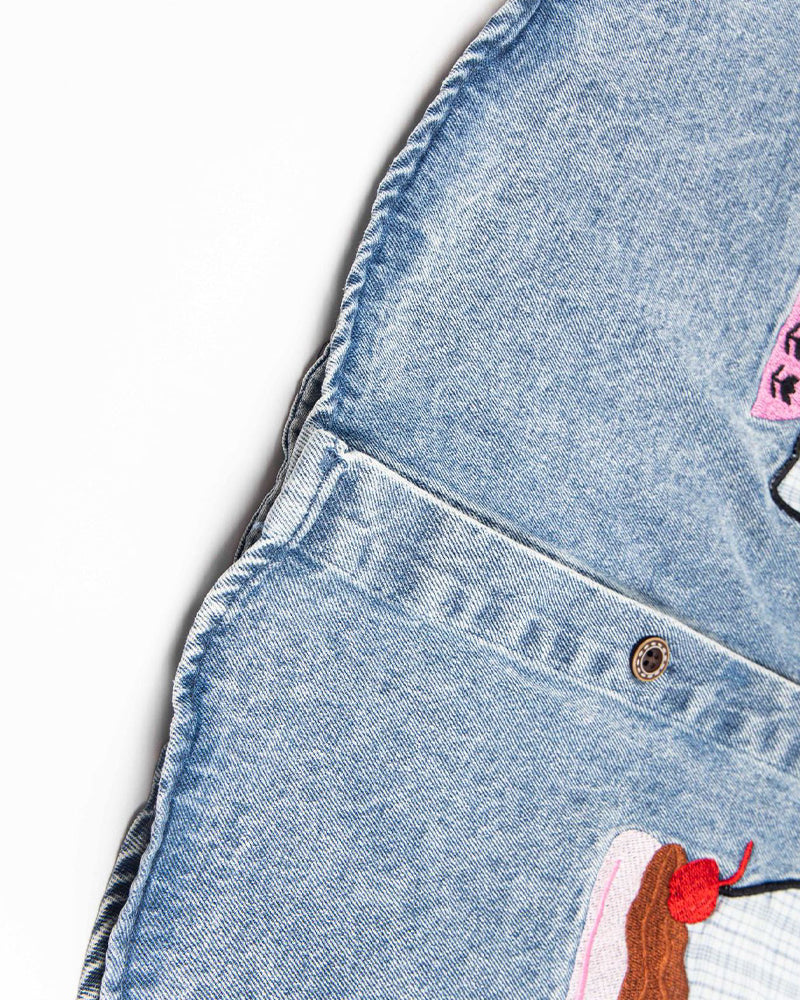 カラーブロックデニム半袖シャツ