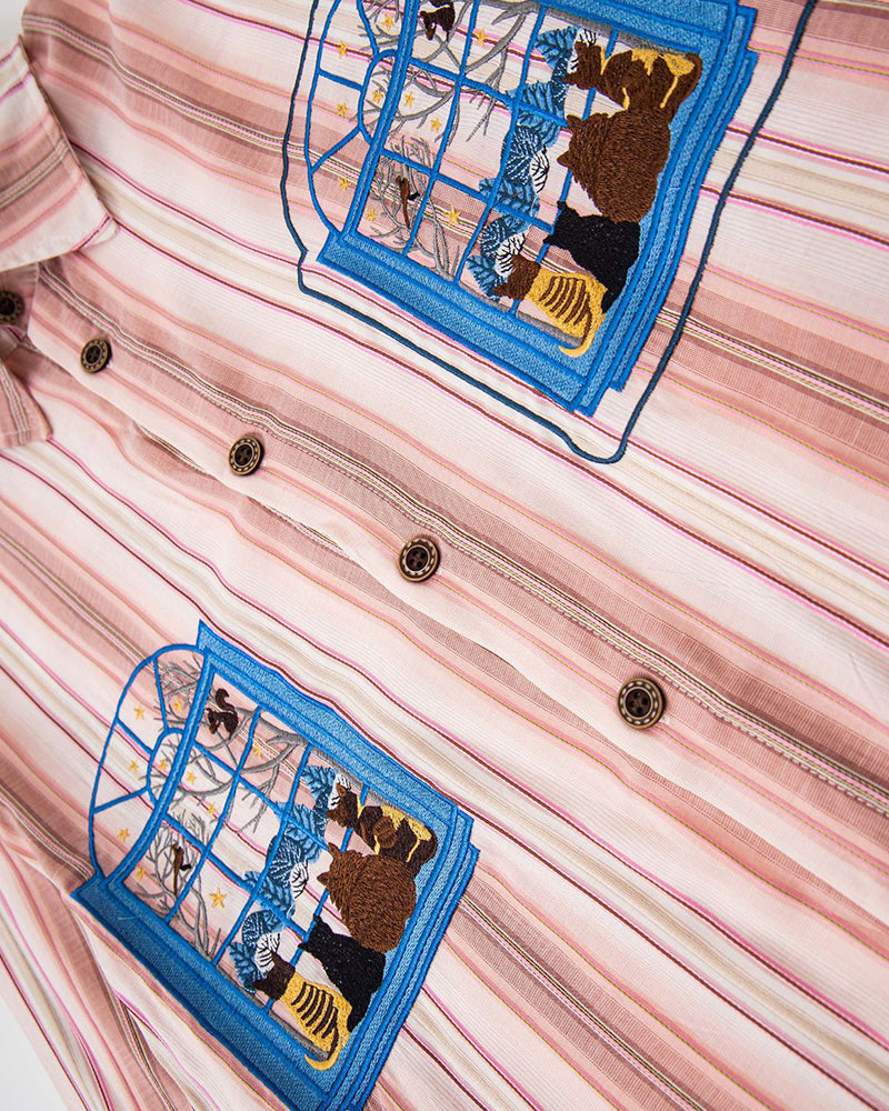 striped embroidered long-sleeved shirt