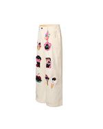 漫画の刺繍入りストレートレッグパンツ