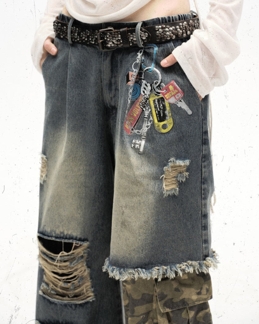 Camouflage patchwork jeans