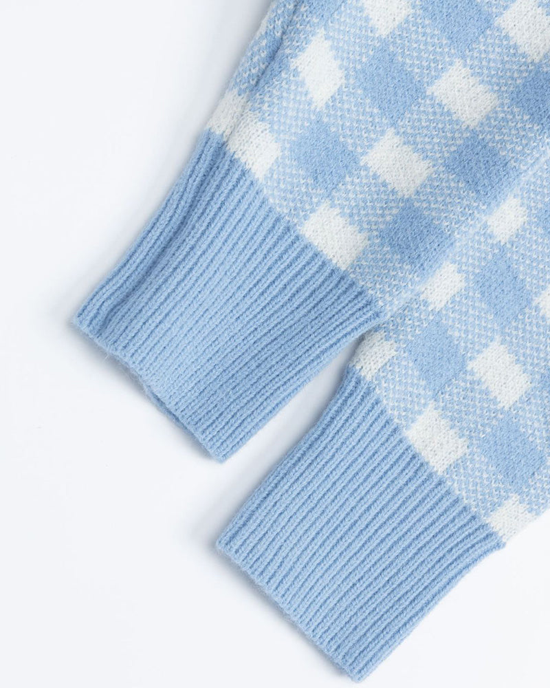 楽しいチェック柄プルオーバーセーター