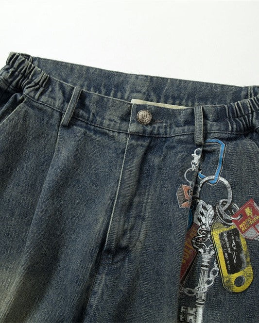 コントラストカラーパネルデニムパンツ