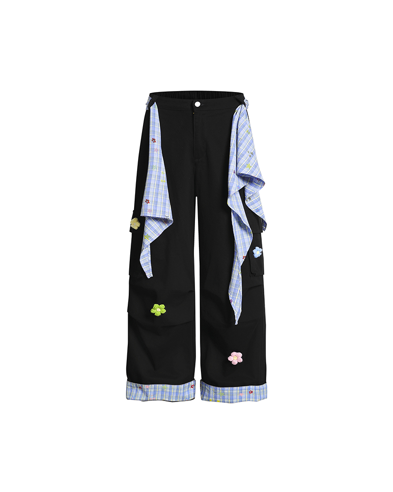 カジュアルな花柄ワイドレッグパンツ