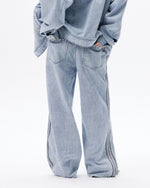 Simple and versatile striped denim trousers