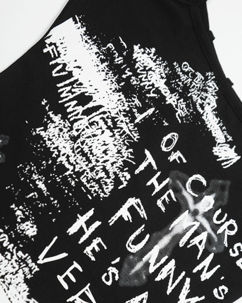 레터 프린트 슬림핏 서스펜더