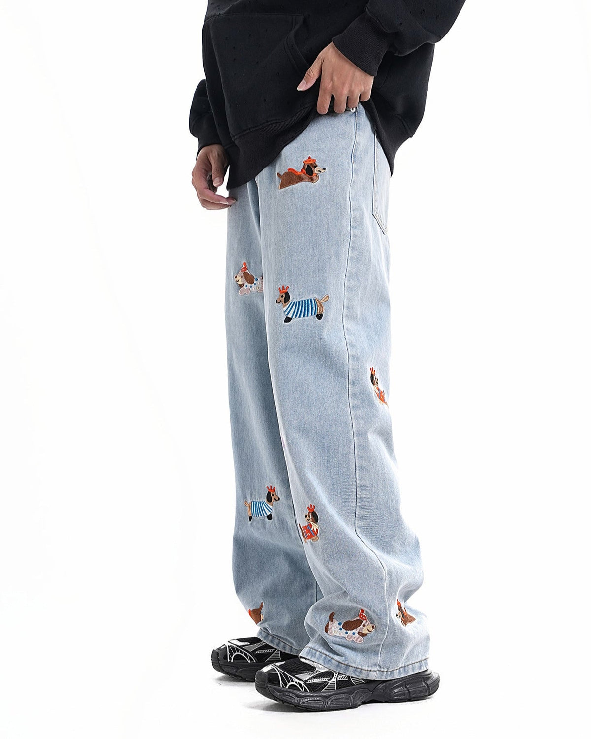 Fun embroidered denim trousers