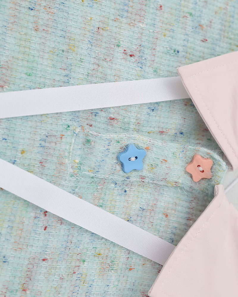 継ぎ合わせたフェイクツーピースラペルスウェットシャツ