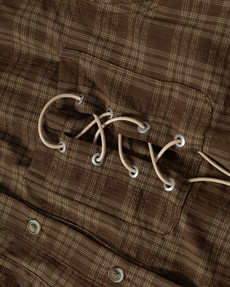 Plaid Short-Sleeve Shirt with Tie Details